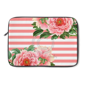 Pink Peonies Salmon Stripes Laptop Sleeve 13