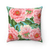Pink Peonies Teal Square Pillow 14X14 Home Decor
