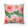 Pink Peonies Teal Square Pillow Home Decor