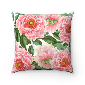 Pink Peonies White Square Pillow 14X14 Home Decor