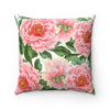 Pink Peonies White Square Pillow Home Decor