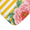 Pink Peonies Yellow Stripes Chic Bath Mat Home Decor