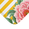 Pink Peonies Yellow Stripes Chic Bath Mat Home Decor