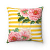 Pink Peonies Yellow Stripes Chic Square Pillow 14X14 Home Decor