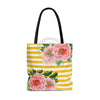 Pink Peonies Yellow Stripes Chic Tote Bag Bags