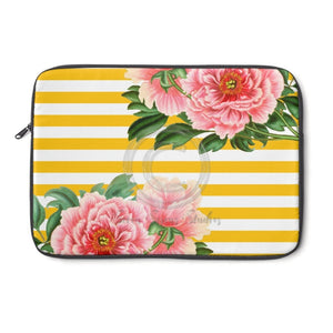 Pink Peonies Yellow Stripes Laptop Sleeve 13