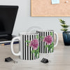 Pink Peony Black Pinstripe Art Mug 11Oz