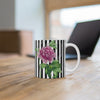 Pink Peony Black Pinstripe Art Mug 11Oz