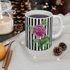 Pink Peony Black Pinstripe Art Mug 11Oz