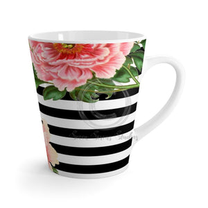 Pink Peony Black Stripes Chic Latte Mug 12Oz Mug