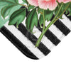 Pink Peony Green Polka Black Stripes Bath Mat Home Decor