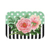Pink Peony Green Polka Black Stripes Bath Mat Small 24X17 Home Decor