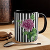 Pink Peony Vintage Black White Pinstripe Art Accent Coffee Mug 11Oz