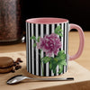 Pink Peony Vintage Black White Pinstripe Art Accent Coffee Mug 11Oz