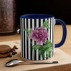 Pink Peony Vintage Black White Pinstripe Art Accent Coffee Mug 11Oz
