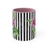 Pink Peony Vintage Black White Pinstripe Art Accent Coffee Mug 11Oz /