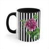 Pink Peony Vintage Black White Pinstripe Art Accent Coffee Mug 11Oz /