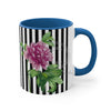 Pink Peony Vintage Black White Pinstripe Art Accent Coffee Mug 11Oz