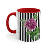 Pink Peony Vintage Black White Pinstripe Art Accent Coffee Mug 11Oz
