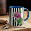 Pink Peony Vintage Black White Pinstripe Art Accent Coffee Mug 11Oz