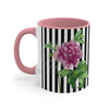 Pink Peony Vintage Black White Pinstripe Art Accent Coffee Mug 11Oz