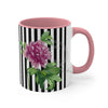 Pink Peony Vintage Black White Pinstripe Art Accent Coffee Mug 11Oz