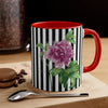 Pink Peony Vintage Black White Pinstripe Art Accent Coffee Mug 11Oz
