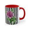 Pink Peony Vintage Black White Pinstripe Art Accent Coffee Mug 11Oz