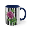 Pink Peony Vintage Black White Pinstripe Art Accent Coffee Mug 11Oz