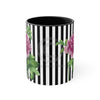 Pink Peony Vintage Black White Pinstripe Art Accent Coffee Mug 11Oz