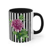 Pink Peony Vintage Black White Pinstripe Art Accent Coffee Mug 11Oz