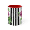 Pink Peony Vintage Black White Pinstripe Art Accent Coffee Mug 11Oz Red /