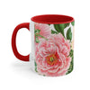Pink Peony Vintage Floral On White Art Accent Coffee Mug 11Oz
