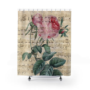 Pink Rose Music Bohemian Vintage Shower Curtain 71 × 74 Home Decor