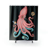 Pink Teal Octopus Cosmic Dancer Art Black Shower Curtain 71 × 74 Home Decor