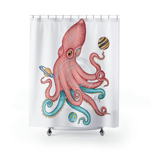 Pink Teal Octopus Cosmic Dancer Art Shower Curtain 71 × 74 Home Decor