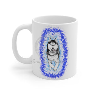 Polar Blue Husky Dog Running Art Mug 11Oz
