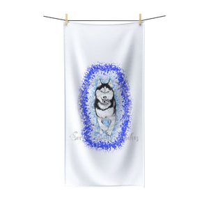 Polar Blue Husky Dog Running Art Polycotton Towel 30 × 60 Home Decor