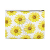 Pretty Sunflowers Pattern White Accessory Pouch Large / Black Bags