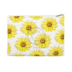 Pretty Sunflowers Pattern White Accessory Pouch Small / Bags