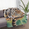 Prowling Jaguar Watercolor Art Tan Sherpa Blanket 60 × 50 Home Decor