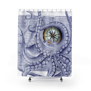 Purple Blue Octopus Vintage Map Compass Shower Curtain 71 × 74 Home Decor