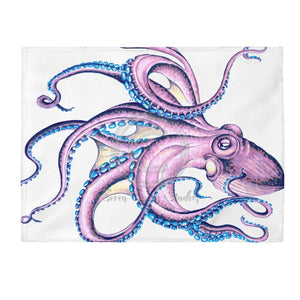 Purple Octopus Blue Ink On White Art Velveteen Plush Blanket 60 × 80 All Over Prints