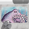 Purple Octopus Blue Watercolor Nautical Art Bath Mat Home Decor