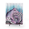 Purple Octopus Blue Watercolor Nautical Art Shower Curtain 71 × 74 Home Decor