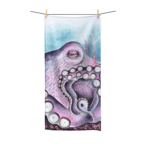Purple Octopus Teal Watercolor Art Polycotton Towel 30 × 60 Home Decor