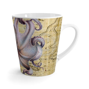 Purple Octopus Tentacles Vintage Map White Latte Mug 12Oz Mug