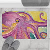 Purple Yellow Octopus Tentacles Watercolor Bath Mat Home Decor