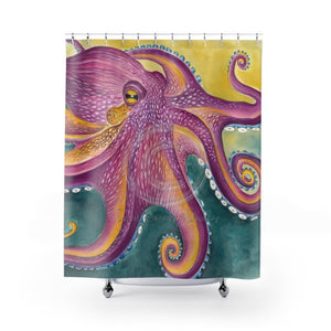 Purple Yellow Octopus Tentacles Watercolor Shower Curtain 71 × 74 Home Decor