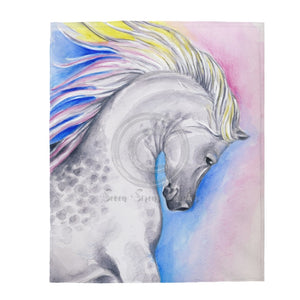 Rainbow Horse Watercolor Art Velveteen Plush Blanket 50 × 60 All Over Prints